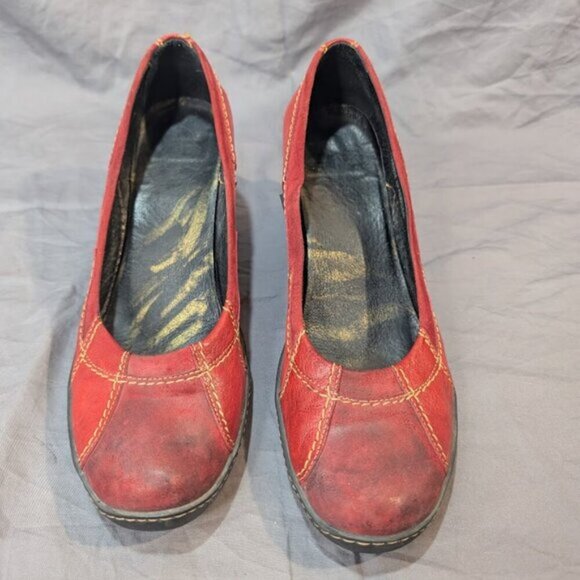 Eject Red Leather Block Heel Pumps Size 41 - Picture 2 of 11